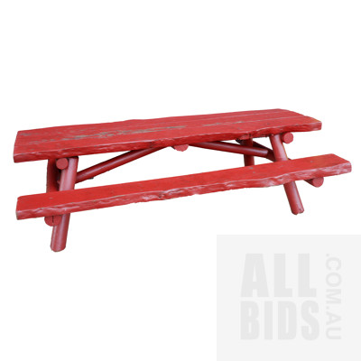 Large Rustic Timber Slab Outdoor Table with Attached Benches