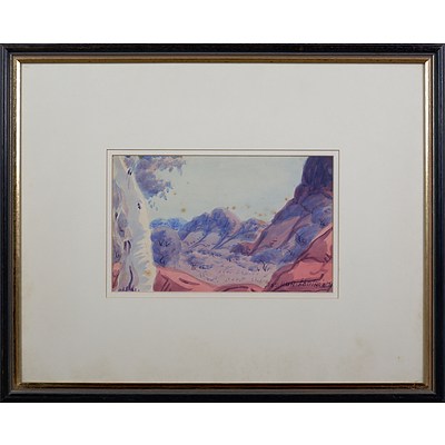 Joshua Ebatarinja (1940-1973), Central Australian Landscape, Watercolour, 15.5 x 25 cm
