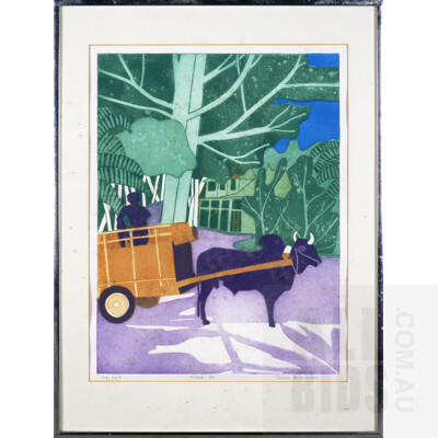 John Brunsdon (1933-2014, British), Ox Cart, Etching and Aquatint, 60 x 45 cm (image size)