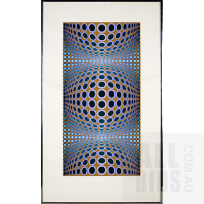 Victor Vasarely (1906-1997, French), Blue Composition, Lithograph, 82 x 41 cm (image size)