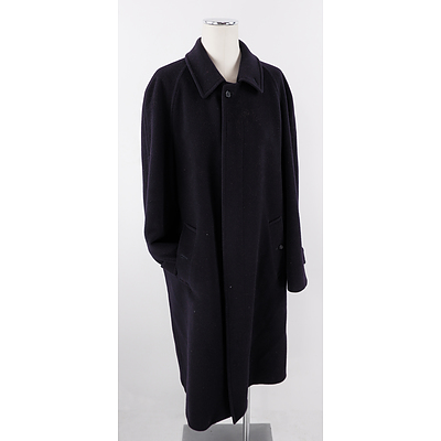 Vintage Burberry Navy Woollen Full Length Mens Coat