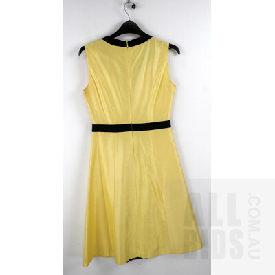 Allanah Hill Yellow and Black Lined Silk Dress with Bow Feature