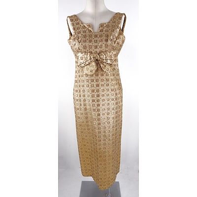 Vintage Metallic Gold Brocade Evening Dress with Feature Bow Circa 1960s