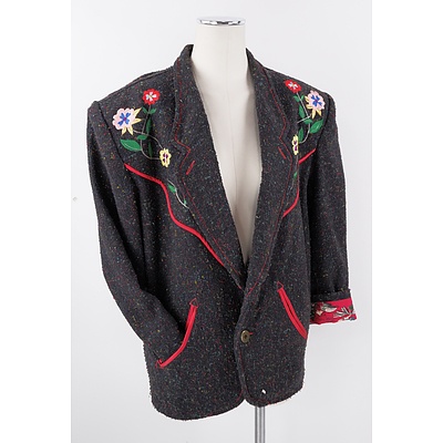Vintage Western Style jacket with Embroidered Yoke and Novelty Print Flannel Lining - 1980s or 90s