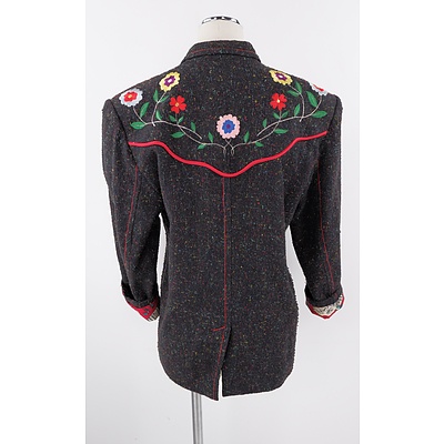 Vintage Western Style jacket with Embroidered Yoke and Novelty Print Flannel Lining - 1980s or 90s