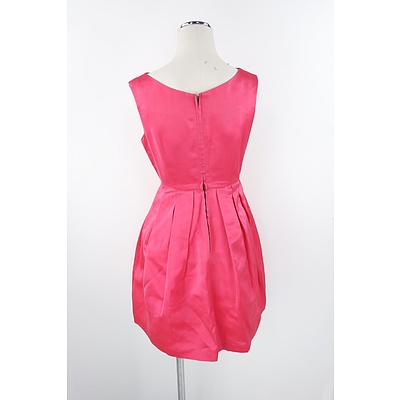 Mid Century betty Lane rayon Cocktail dress with Cinch Waist and Rose Feature to Skirt