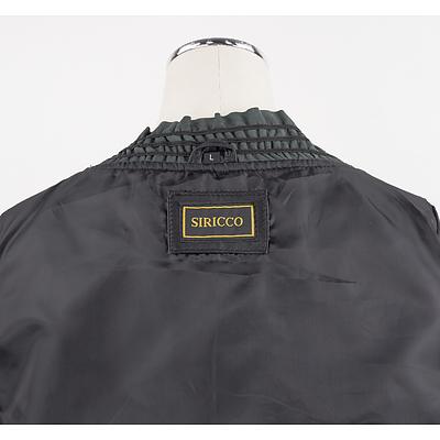 Vintage Siricco Black Leather Jacket in Bolero Style with Ruffled Edges