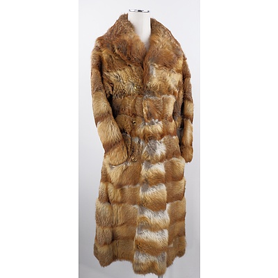 Vintage Fox Fur Full Length Coat with Large Gold Tone Buttons