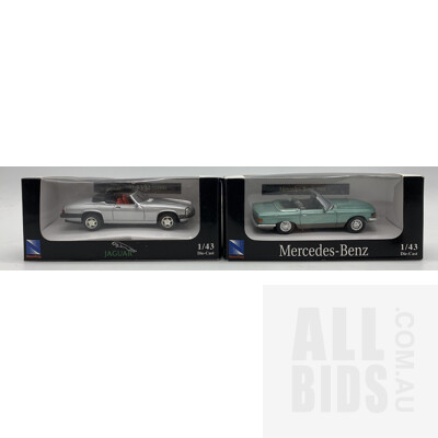 NewRay 1:43 Diecast Mercedes Benz 350SEL and 1988 Jaguar XJ-SV12 in Original Boxes (2)
