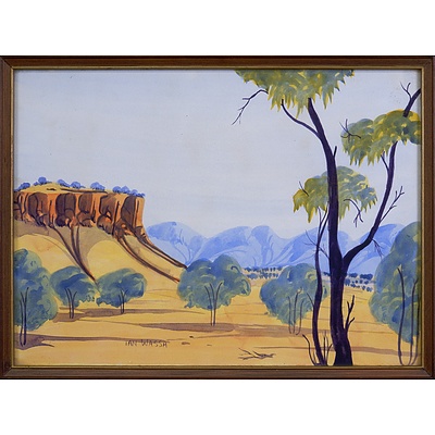 Ian Wassa (working 1980/90s), Central Australian Landscape, Watercolour, 27 x 36 cm