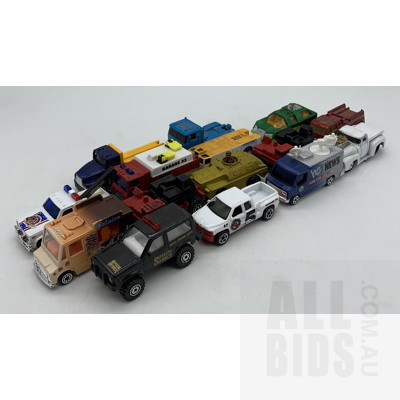 Fifteen Mostly Matchbox Model Trucks, Vans and other Vehicles