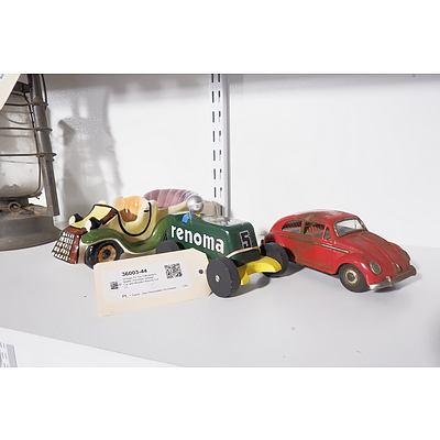 Vintage Tin Toy Volkswagon Beetle, Porcelain Vintage Car and Wooden Racing Car (3)