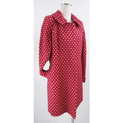 Alannah Hill Polka Dot Wool Blend Coat with Rounded Collar and Bow Featured on Cuff and Back