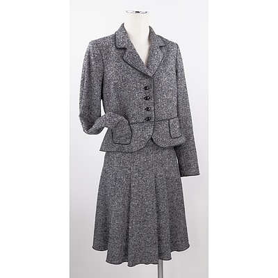 Anna Thomas Wool Blend two Piece Suit with Curved Hem Blazer and Drop Box Pleated Skirt