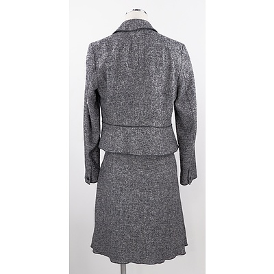 Anna Thomas Wool Blend two Piece Suit with Curved Hem Blazer and Drop Box Pleated Skirt