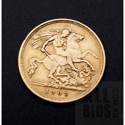 1908 Edward VII 22ct Gold Half Sovereign, Melbourne Mint Mark
