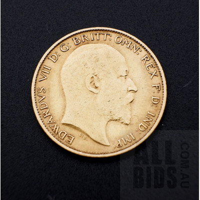 1908 Edward VII 22ct Gold Half Sovereign, Melbourne Mint Mark