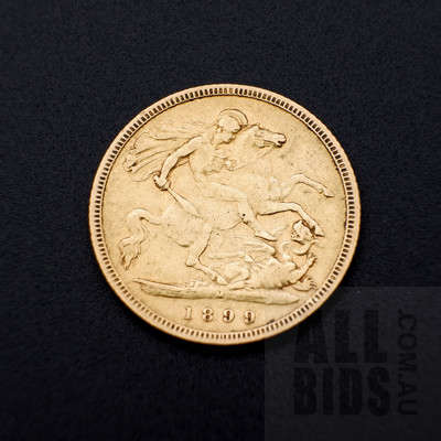 1899 Victoria 22ct Gold Half Sovereign, Melbourne Mint Mark