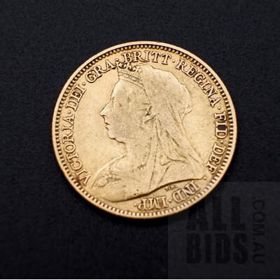 1899 Victoria 22ct Gold Half Sovereign, Melbourne Mint Mark