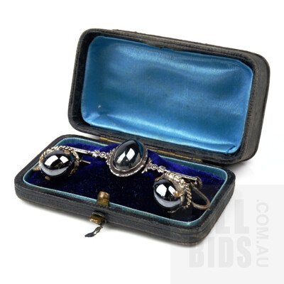 Silver and Hemititate Bar Brooch with Matching Earrings