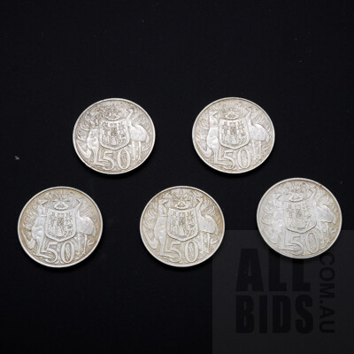 Five 1966 50c Silver Round Pieces