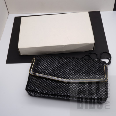 Vintage Black Mesh Handbag with Snake Chain Handle in Original Box