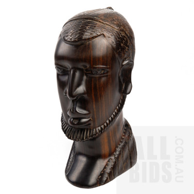 Vintage Carved Macassar Ebony Male Bust