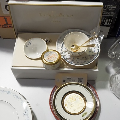 Vintage Japanese Duos in Box with Spoons, Three Japanese Plates and Trinket Box