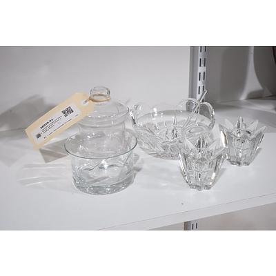 Assorted Crystal and Glass Bowls, Jar and Votives including Krosno