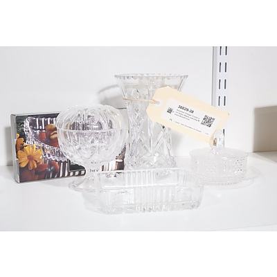 Assorted Vintage Crystal and Glass Wares including Mikasa Boxed Dish