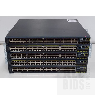 Cisco (WS-C2960S-F48LPS-L) Catalyst SF Series 48 Port Managed Fast Ethernet PoE+ Switch- Lot of Five