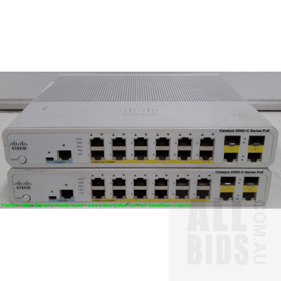 Cisco (WS-C2960C-12PC-L V01) Catalyst 2960-C Series PoE 12 Port Managed Fast Ethernet Switch - Lot of Two