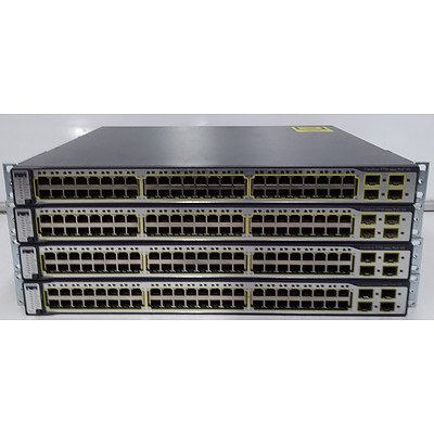 Cisco (WS-C3750-48PS-S) Catalyst 3750 Series PoE 48 Port Stackable Fast Ethernet Switch - Lot of 4