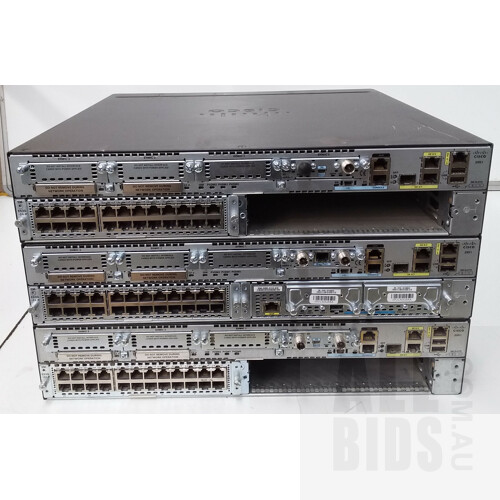 Cisco (CISCO2951/K9 V06) 2900 Series Integrated Services Routers with 24 port Gigabit PoE Multilayer Switch Modules- Lot of Three