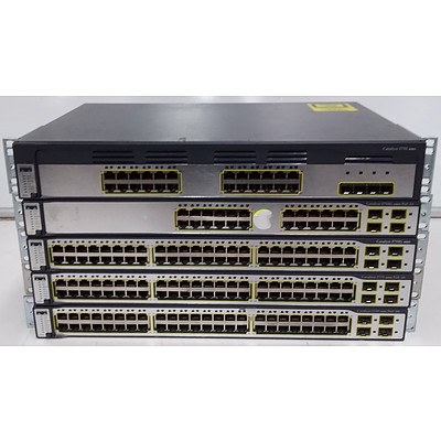 Assorted Cisco Catalyst 3750/3750G Series Managed Gigabit Switches - Lot of 5