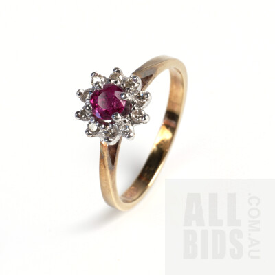 9ct Yellow and White Gold Ruby and Diamond Ring, 2.1g