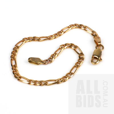 9ct Yellow Gold Long and Short Curb Link Bracelet, 2.9g