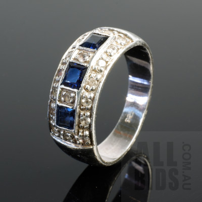 Sterling Silver Ring with Blue and White Created Gems