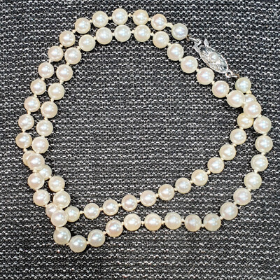 Vintage Strand of Mikimoto Cultured Pearls with Original Beadwork Case and Booklet