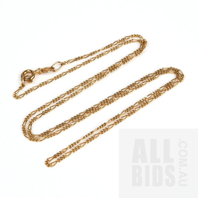 9ct Yellow Gold Long and Short Curb Link Chain, 2.4g