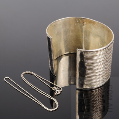 Sterling Silver Cuff Bangle and a Sterling Silver Chain