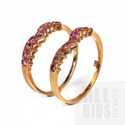 Two 9ct Rose Gold Rings with Nine Round Faceted Rubies, 2.8g