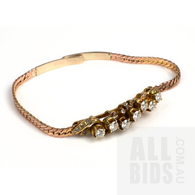 18ct Yellow Gold Bar Attached to 9ct Yellow Gold Bracelet with Seven RBC Diamonds and Eighteen Single Cut Diamonds, 9.1g