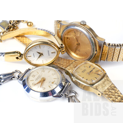 Four Vintage Ladies Wristwatches, Seiko, Embassy, and Pulsar