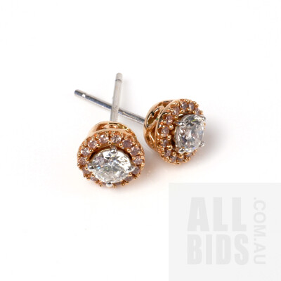 18ct Yellow and White Gold and Diamond Stud Earrings, 1.6g
