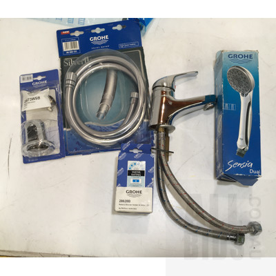 Assorted Bathroom Fittings Including, Grohe Shower Head And Tap