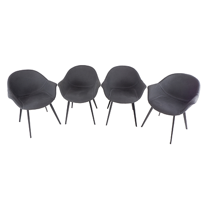 Contemporary Set of Four Dining Chairs with Metal Legs and Fabric Upholstered Seats (4)