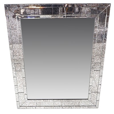 Large Contemporary Wall Mirror with Patterned Mirror Tile Surround