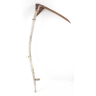 Antique Scythe With Wooden Handle