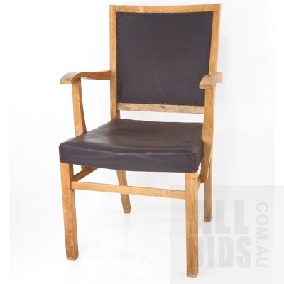 Fred Ward Maple Armchair with Dark Tan Leather Upholstery